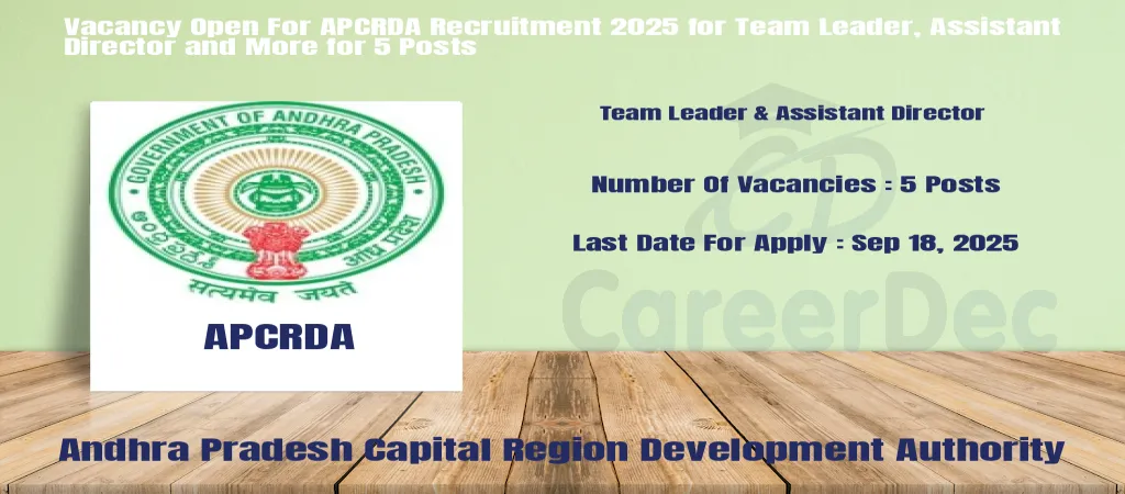 Vacancy Open For APCRDA Recruitment 2025 for Team Leader, Assistant Director and More for 5 Posts logo