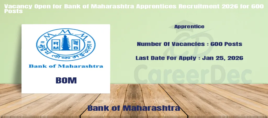 Vacancy Open for Bank of Maharashtra Apprentices Recruitment 2026 for 600 Posts logo