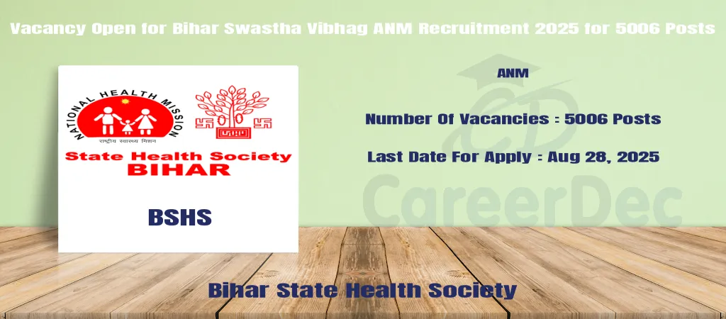 Vacancy Open for Bihar Swastha Vibhag ANM Recruitment 2025 for 5006 Posts logo