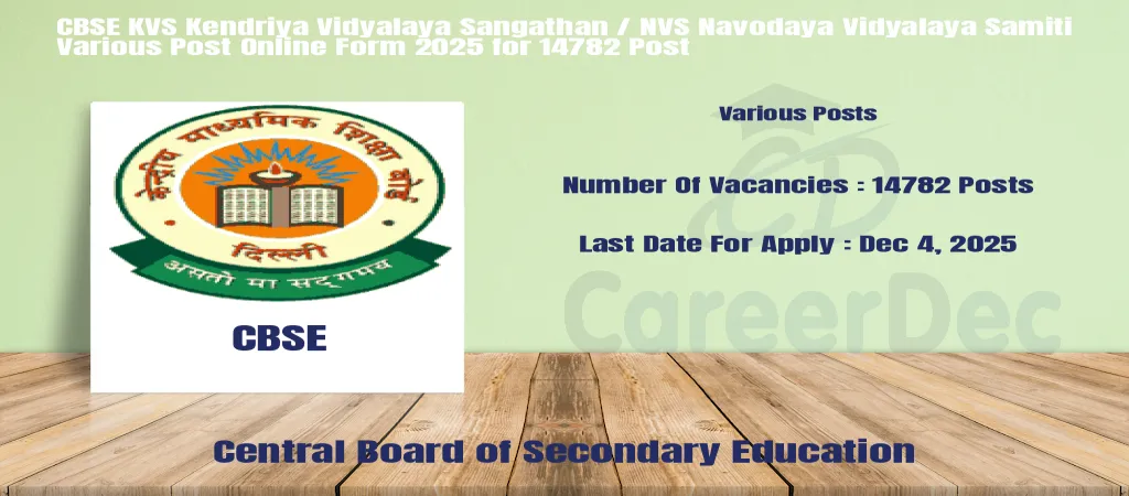 CBSE KVS Kendriya Vidyalaya Sangathan / NVS Navodaya Vidyalaya Samiti Various Post Online Form 2025 for 14782 Post logo