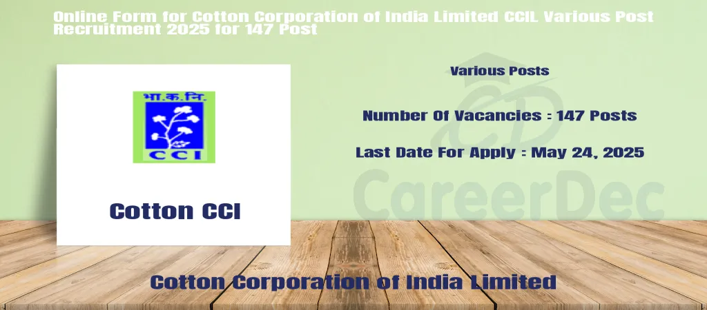 Online Form for Cotton Corporation of India Limited CCIL Various Post Recruitment 2025 for 147 Post logo