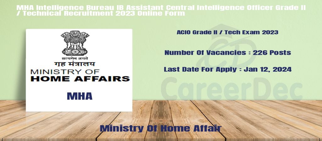 MHA Intelligence Bureau IB Assistant Central Intelligence Officer Grade II / Technical Recruitment 2023 Online Form logo