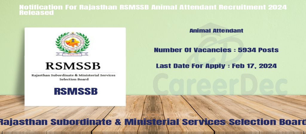 Notification For Rajasthan RSMSSB Animal Attendant Recruitment 2024 Released logo