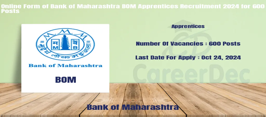 Online Form of Bank of Maharashtra BOM Apprentices Recruitment 2024 for 600 Posts logo