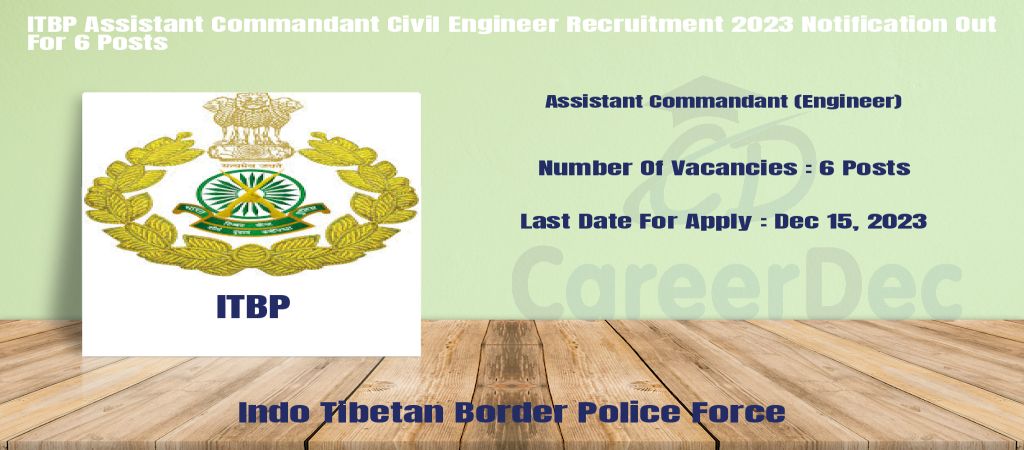 ITBP Assistant Commandant Civil Engineer Recruitment 2023 Notification Out For 6 Posts logo