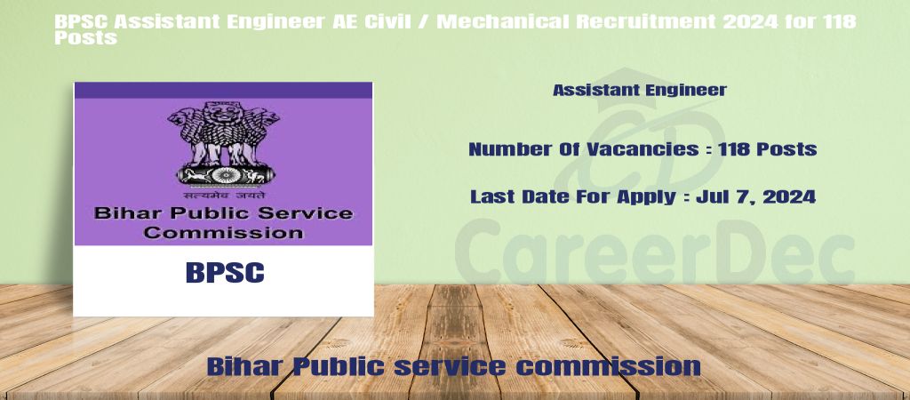 BPSC Assistant Engineer AE Civil / Mechanical Recruitment 2024 for 118 Posts logo