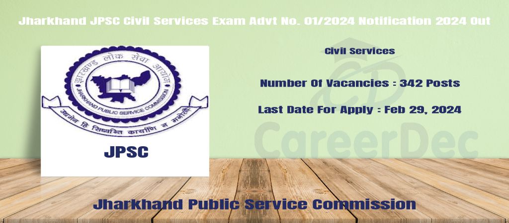 Jharkhand JPSC Civil Services Exam Advt No. 01/2024 Notification 2024 Out logo