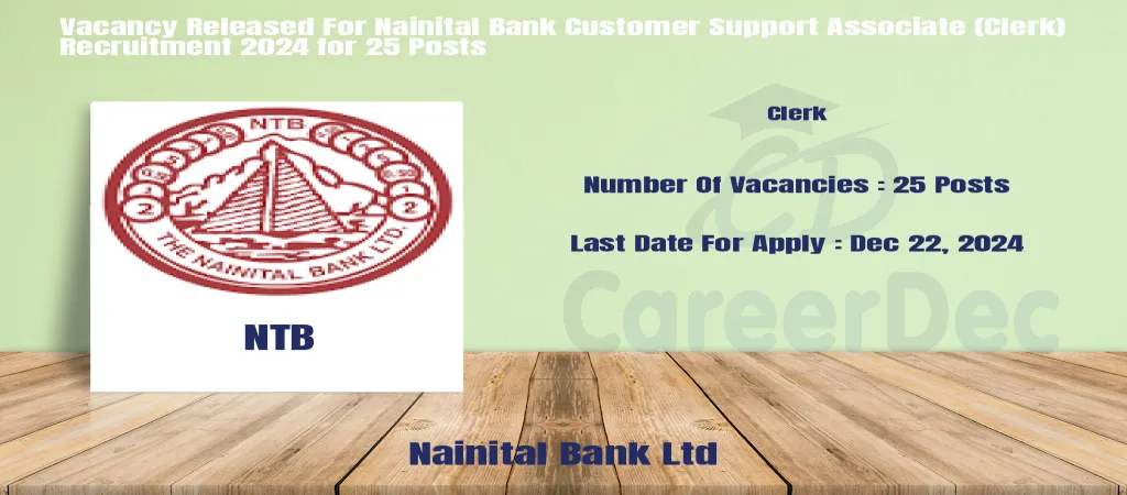 Vacancy Released For Nainital Bank Customer Support Associate (Clerk) Recruitment 2024 for 25 Posts logo