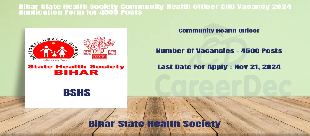 Bihar State Health Society Community Health Officer CHO Vacancy 2024 Application Form for 4500 Posts logo