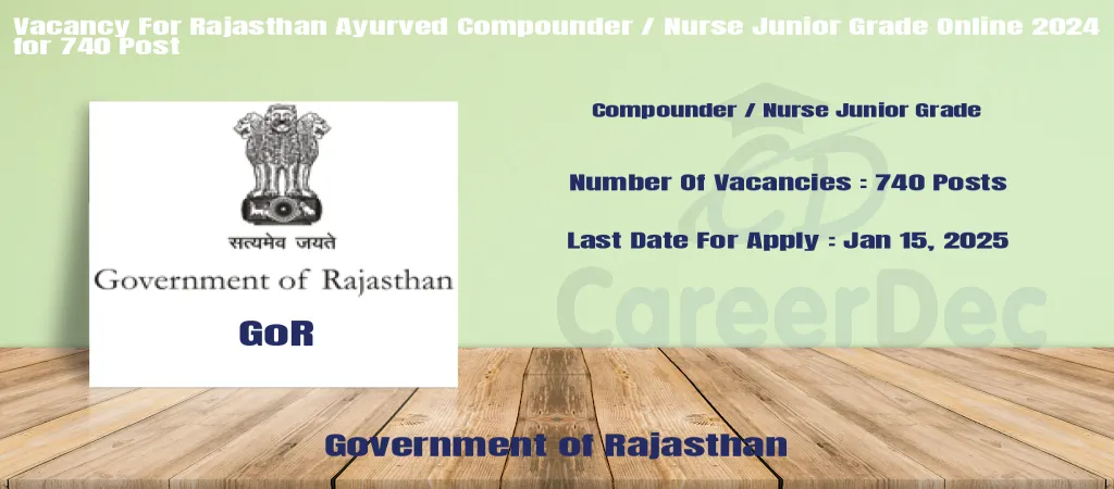 Vacancy For Rajasthan Ayurved Compounder / Nurse Junior Grade Online 2024 for 740 Post logo