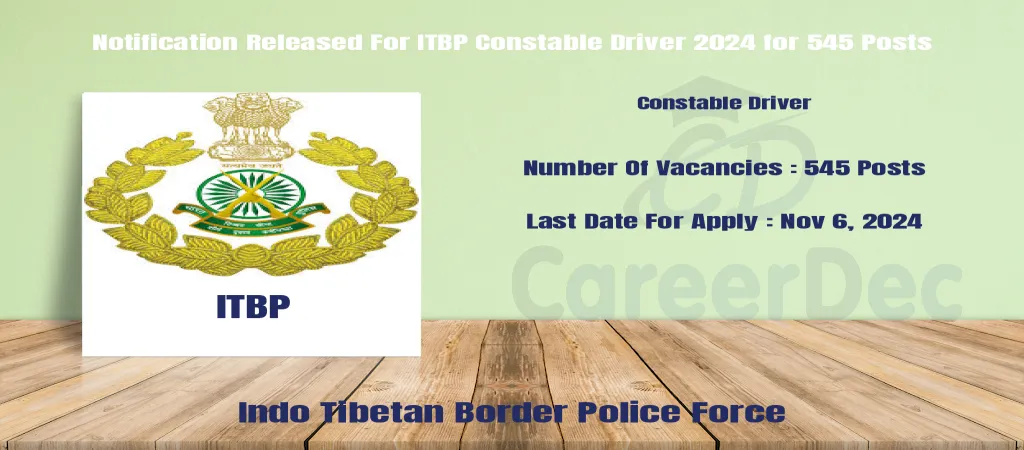 Notification Released For ITBP Constable Driver 2024 for 545 Posts logo