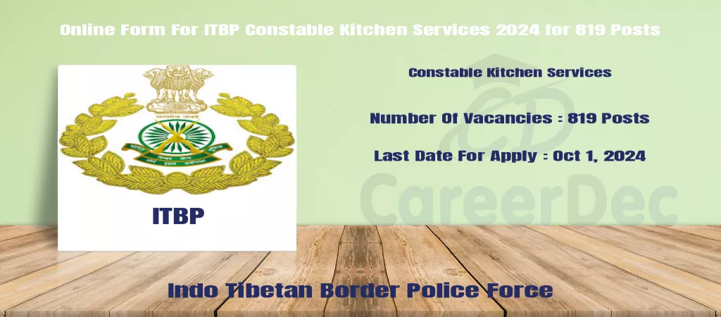 Online Form For ITBP Constable Kitchen Services 2024 for 819 Posts logo