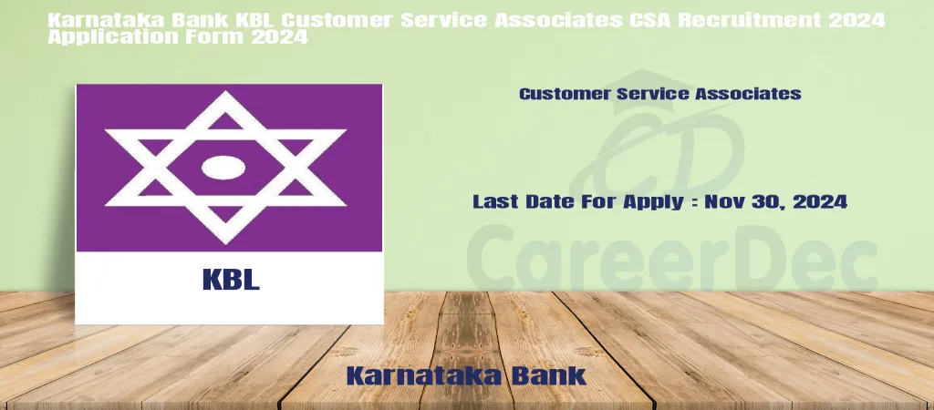 Karnataka Bank KBL Customer Service Associates CSA Recruitment 2024 Application Form 2024 logo