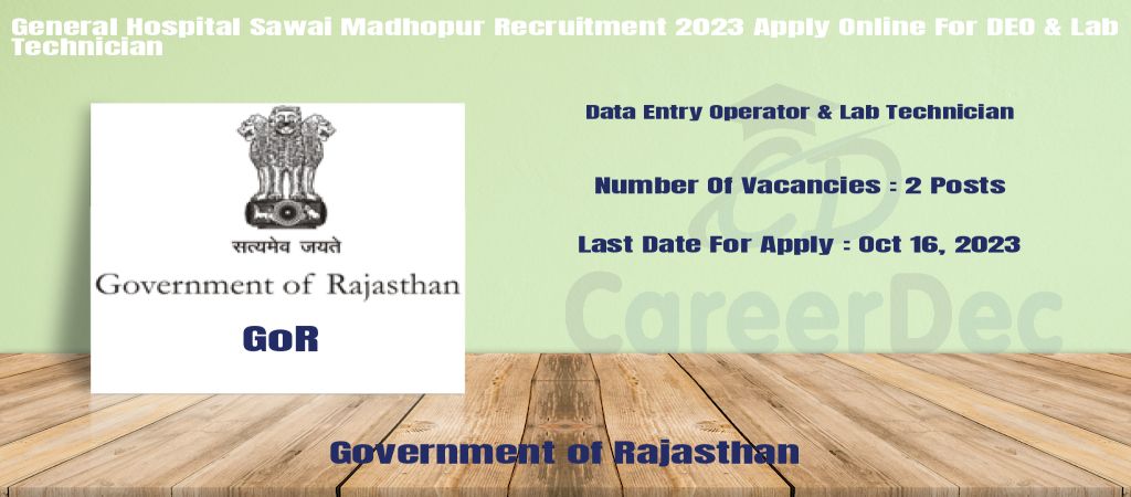 General Hospital Sawai Madhopur Recruitment 2023 Apply Online For DEO & Lab Technician logo