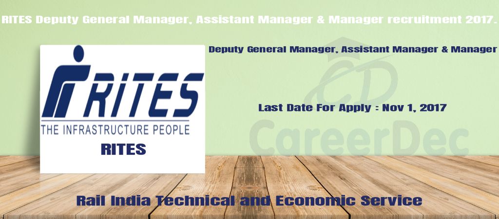 RITES Deputy General Manager, Assistant Manager & Manager recruitment 2017. logo