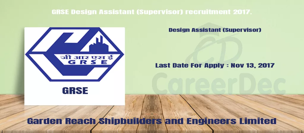 GRSE Design Assistant (Supervisor) recruitment 2017. logo