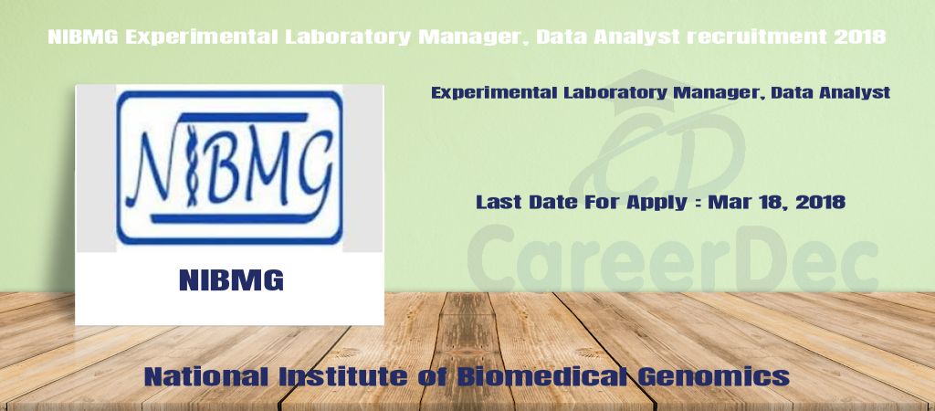 NIBMG Experimental Laboratory Manager, Data Analyst recruitment 2018 logo