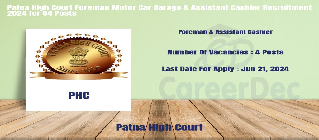 Patna High Court Foreman Motor Car Garage & Assistant Cashier Recruitment 2024 for 04 Posts logo