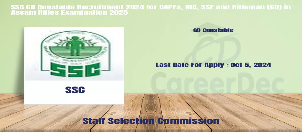 SSC GD Constable Recruitment 2024 for CAPFs, NIA, SSF and Rifleman (GD) in Assam Rifles Examination 2025 logo