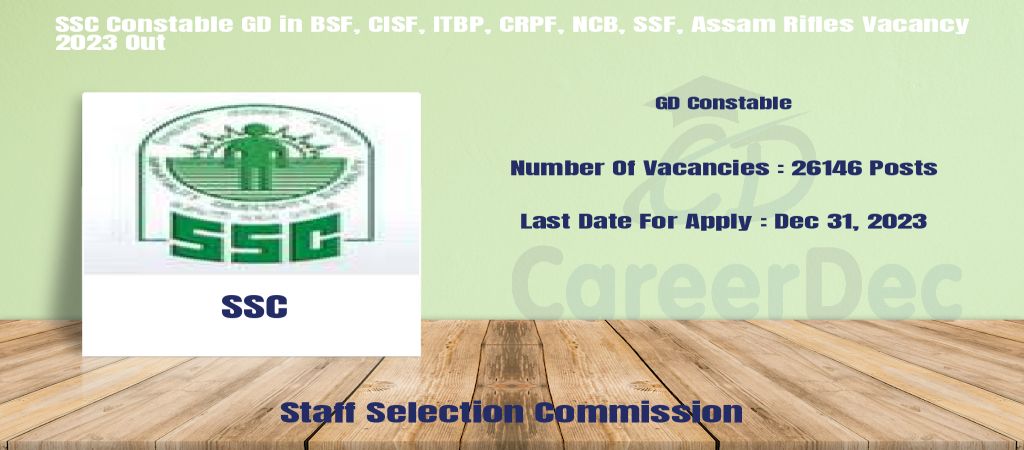 SSC Constable GD in BSF, CISF, ITBP, CRPF, NCB, SSF, Assam Rifles Vacancy 2023 Out logo
