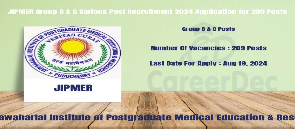 JIPMER Group B & C Various Post Recruitment 2024 Application for 209 Posts logo