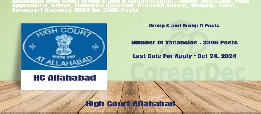 Allahabad High Court Group C and D (Stenographer, Junior Assistant, Paid Apprentice, Driver, Tubewell Operator, Process Server, Orderly, Peon, Sweeper) Vacancy 2024 for 3306 Posts logo