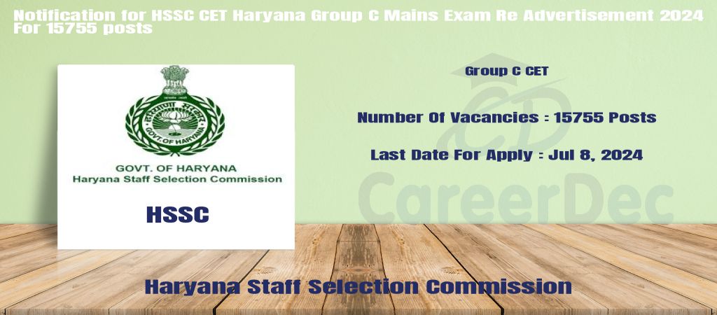 Notification for HSSC CET Haryana Group C Mains Exam Re Advertisement 2024 For 15755 posts logo