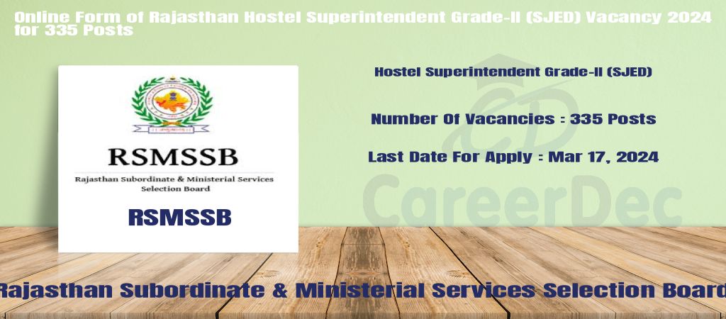 Online Form of Rajasthan Hostel Superintendent Grade-II (SJED) Vacancy 2024 for 335 Posts logo