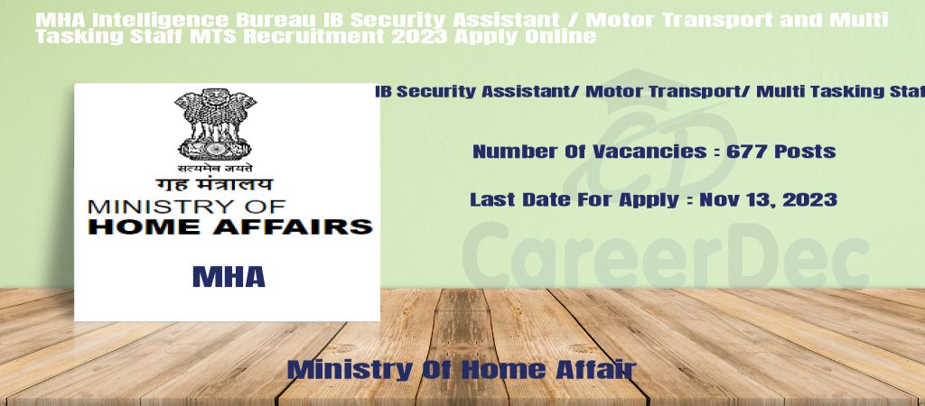 MHA Intelligence Bureau IB Security Assistant / Motor Transport and Multi Tasking Staff MTS Recruitment 2023 Apply Online logo