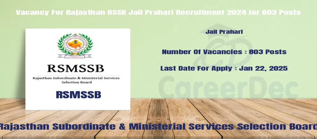 Vacancy For Rajasthan RSSB Jail Prahari Recruitment 2024 for 803 Posts logo