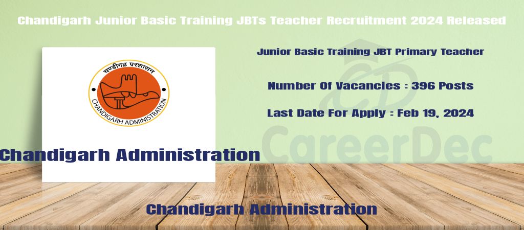 Chandigarh Junior Basic Training JBTs Teacher Recruitment 2024 Released logo