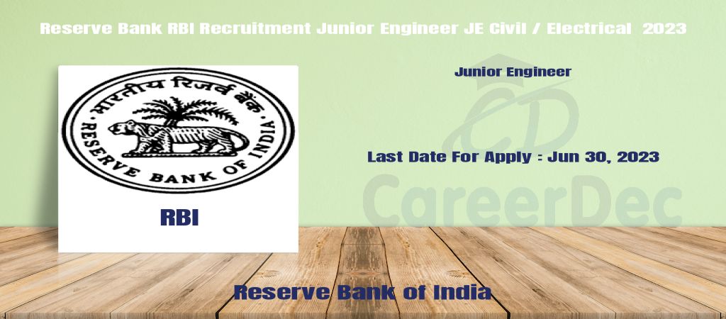 Reserve Bank RBI Recruitment Junior Engineer JE Civil / Electrical 2023 logo