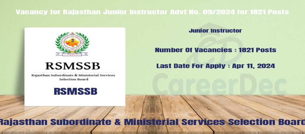 Vacancy for Rajasthan Junior Instructor Advt No. 09/2024 for 1821 Posts logo