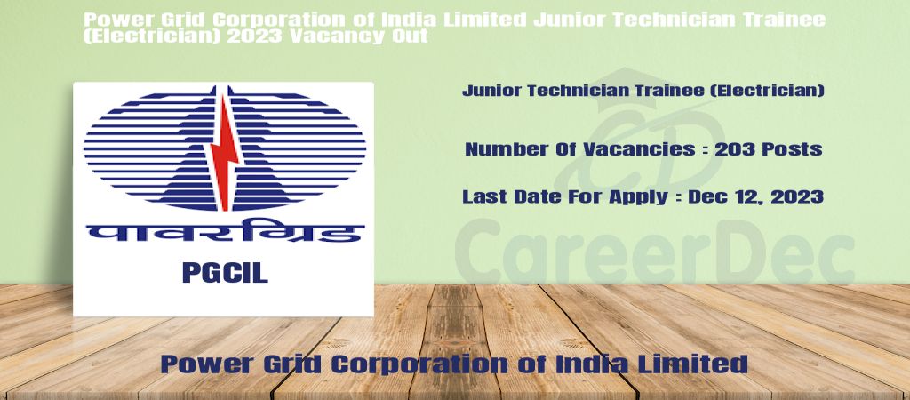 Power Grid Corporation of India Limited Junior Technician Trainee (Electrician) 2023 Vacancy Out logo