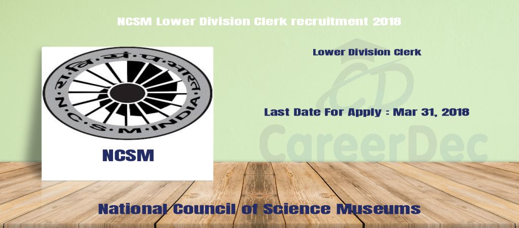 NCSM Lower Division Clerk recruitment 2018 logo