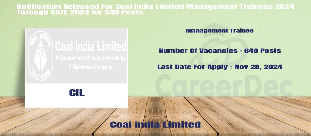 Notification Released For Coal India Limited Management Trainees 2024 Through GATE 2024 for 640 Posts logo