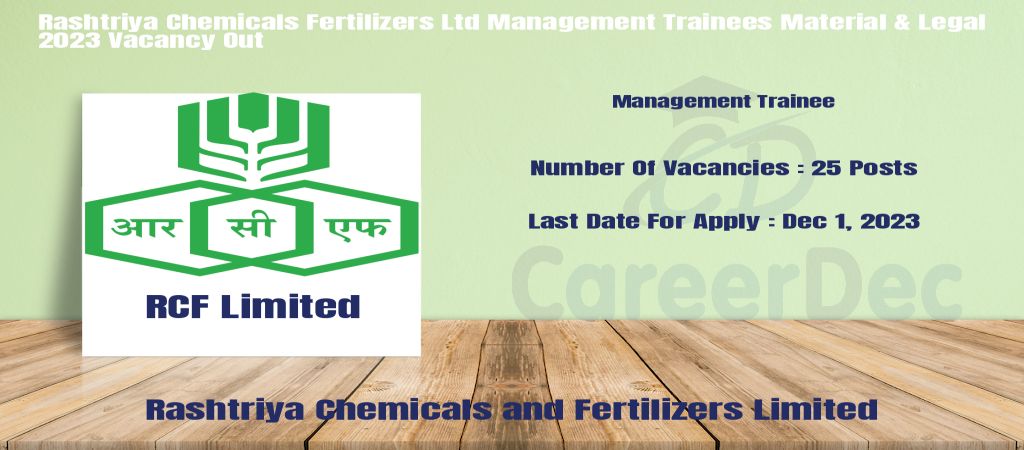Rashtriya Chemicals Fertilizers Ltd Management Trainees Material & Legal 2023 Vacancy Out logo