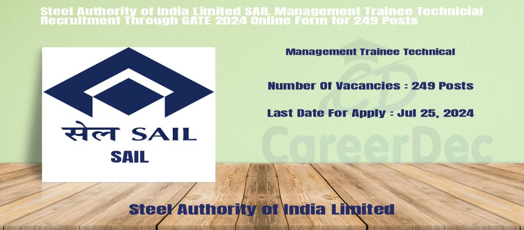 Steel Authority of India Limited SAIL Management Trainee Technicial Recruitment Through GATE 2024 Online Form for 249 Posts logo