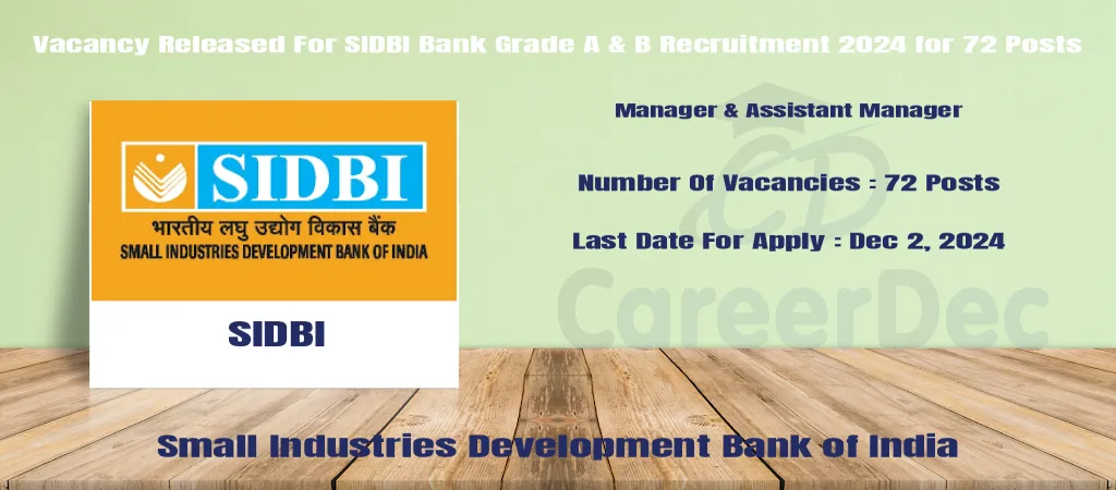 Vacancy Released For SIDBI Bank Grade A & B Recruitment 2024 for 72 Posts logo