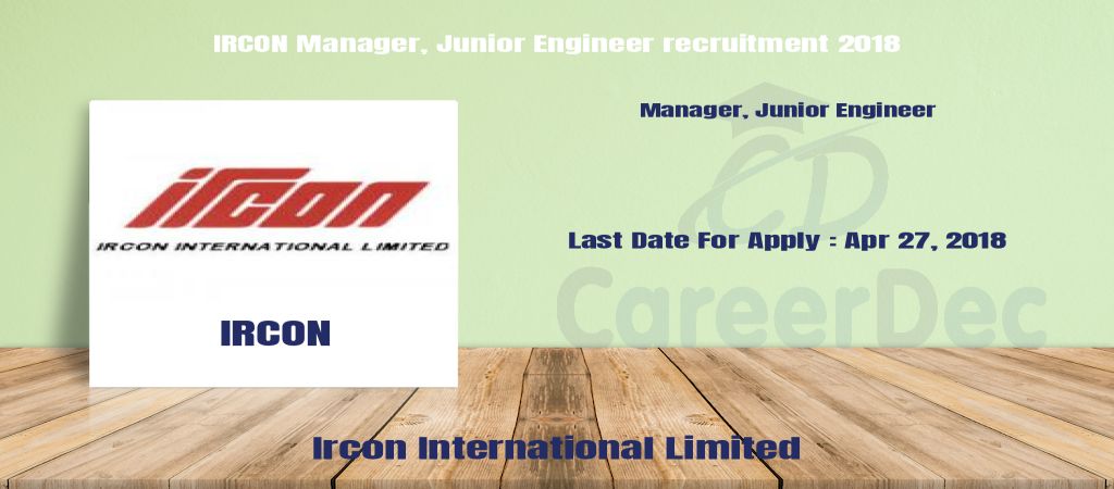 IRCON Manager, Junior Engineer recruitment 2018 logo