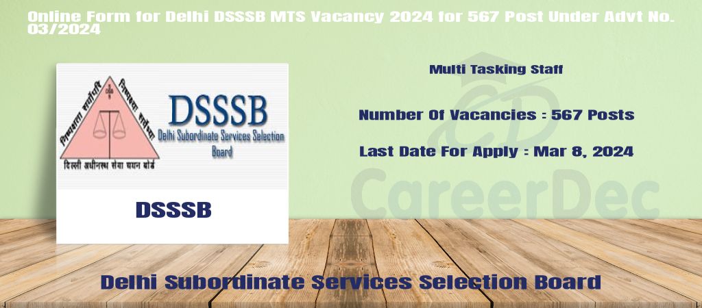 Online Form for Delhi DSSSB MTS Vacancy 2024 for 567 Post Under Advt No. 03/2024 logo