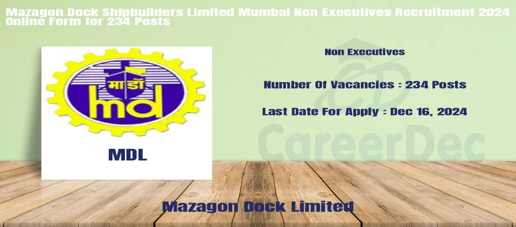 Mazagon Dock Shipbuilders Limited Mumbai Non Executives Recruitment 2024 Online Form for 234 Posts logo