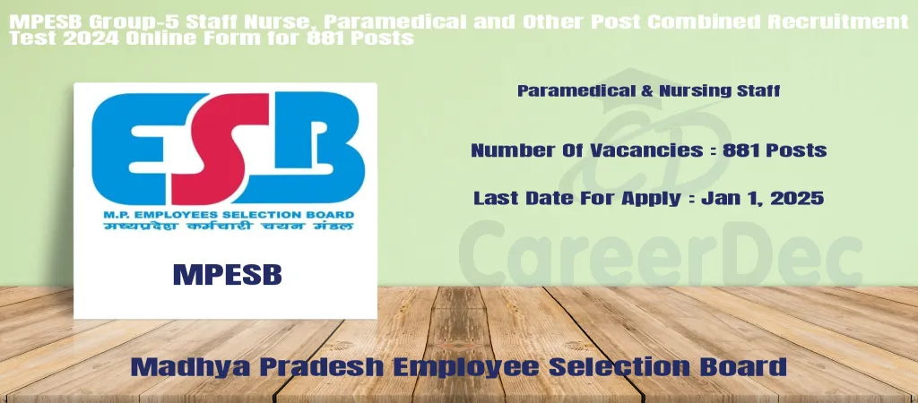 MPESB Group-5 Staff Nurse, Paramedical and Other Post Combined Recruitment Test 2024 Online Form for 881 Posts logo