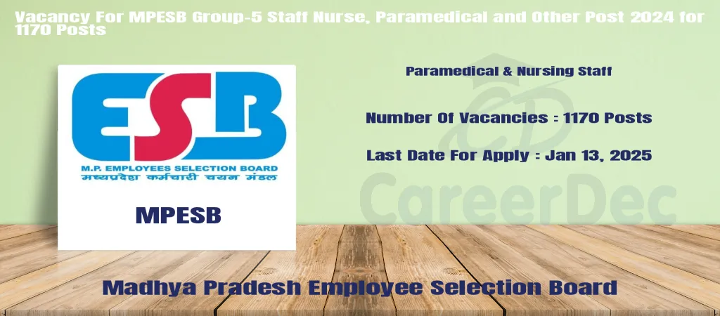 Vacancy For MPESB Group-5 Staff Nurse, Paramedical and Other Post 2024 for 1170 Posts logo