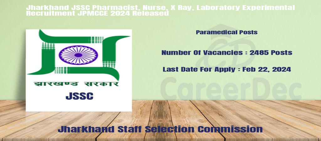 Jharkhand JSSC Pharmacist, Nurse, X Ray, Laboratory Experimental Recruitment JPMCCE 2024 Released logo