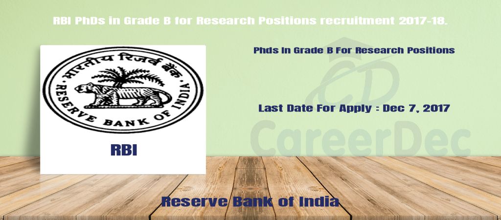 RBI PhDs in Grade B for Research Positions recruitment 2017-18. logo