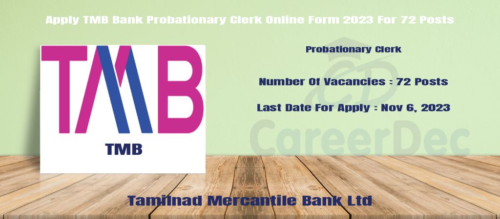Apply TMB Bank Probationary Clerk Online Form 2023 For 72 Posts logo