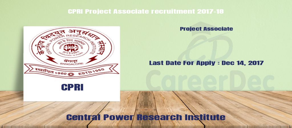 CPRI Project Associate recruitment 2017-18 logo