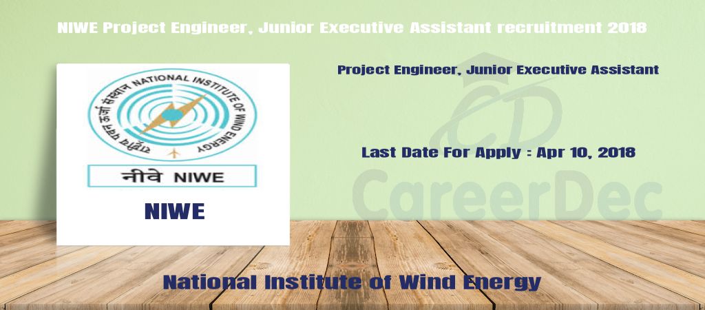 NIWE Project Engineer, Junior Executive Assistant recruitment 2018 logo