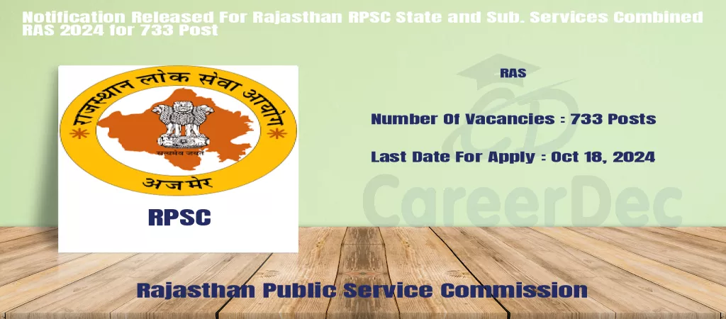 Notification Released For Rajasthan RPSC State and Sub. Services Combined RAS 2024 for 733 Post logo